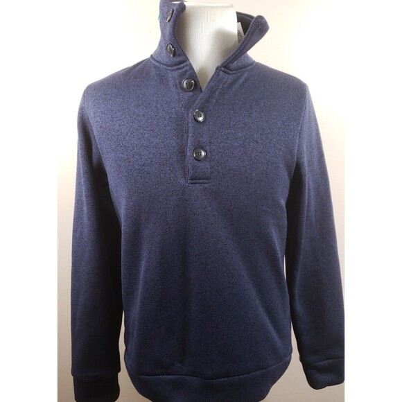 H2H Sweater Mens Medium Pullover Casual 1/4 Button Blue Knit Thick Polyester - Picture 1 of 12